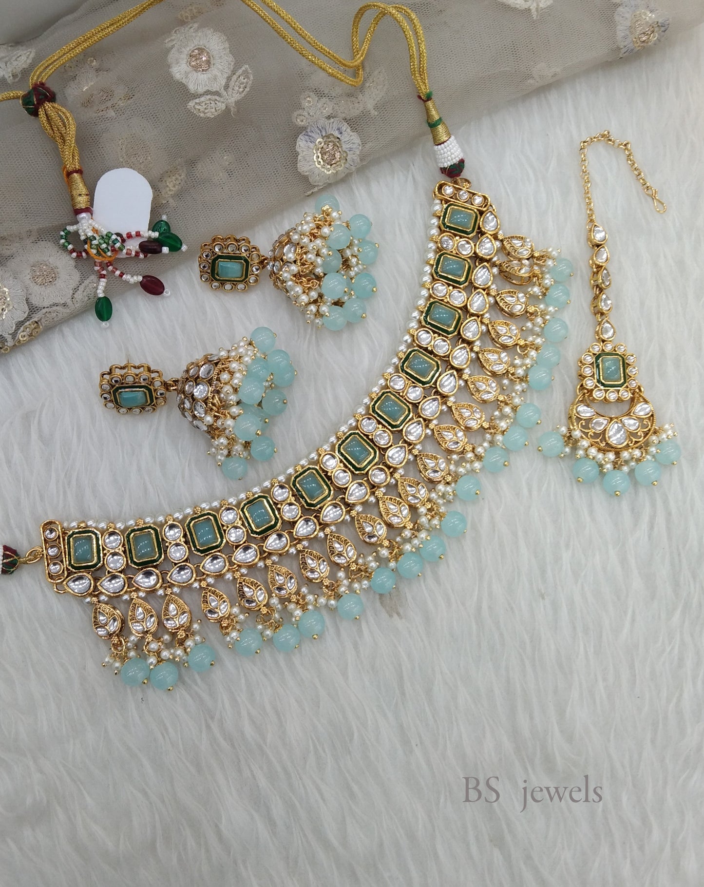 Sky Blue Kundan Jewelry Shayla choker Set