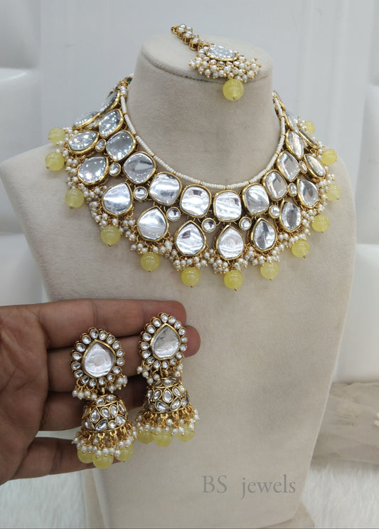 Snnu yellow Kundan Jewelry  necklace set