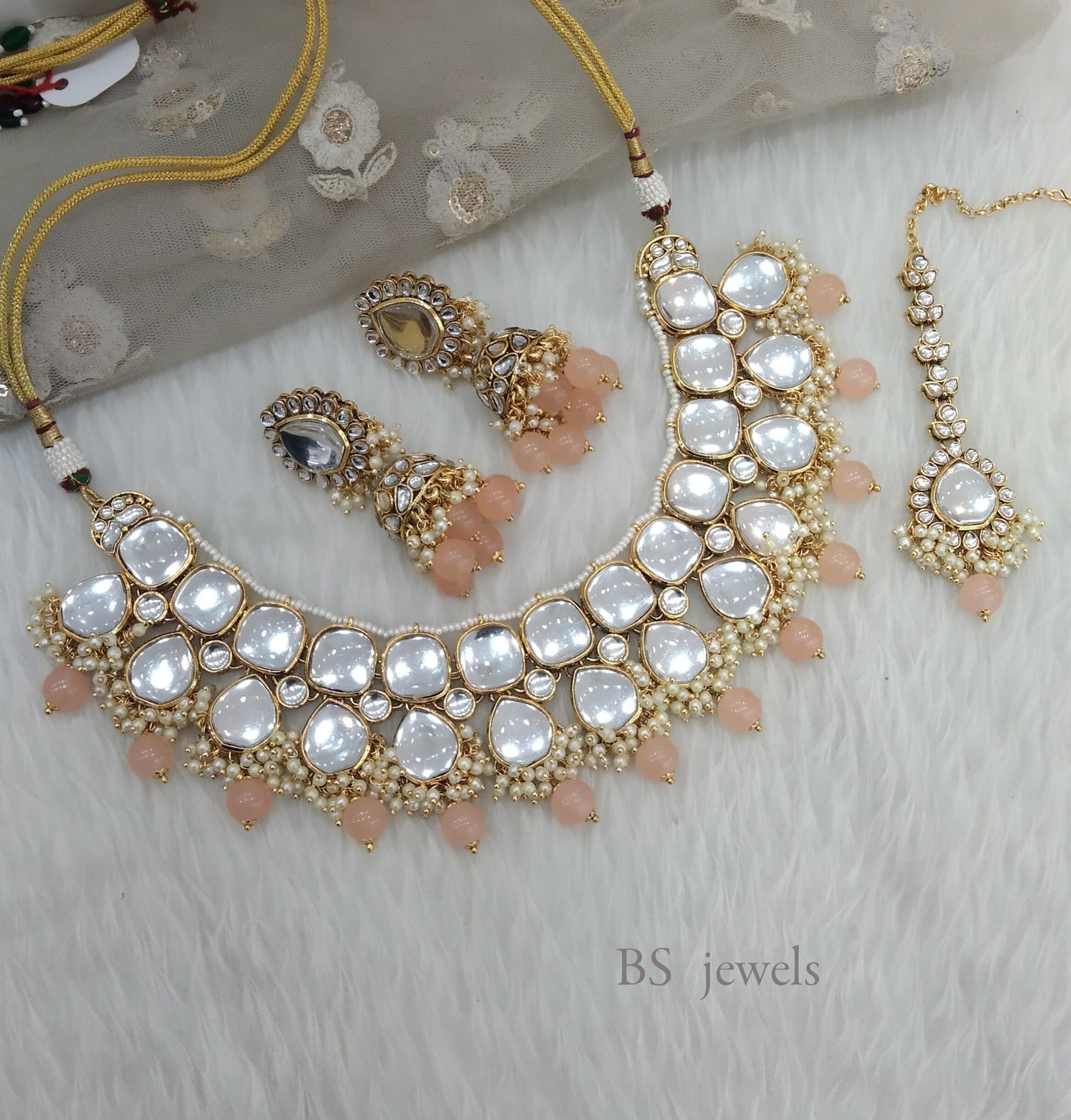 Sannu Peach Kundan Jewelry  necklace set