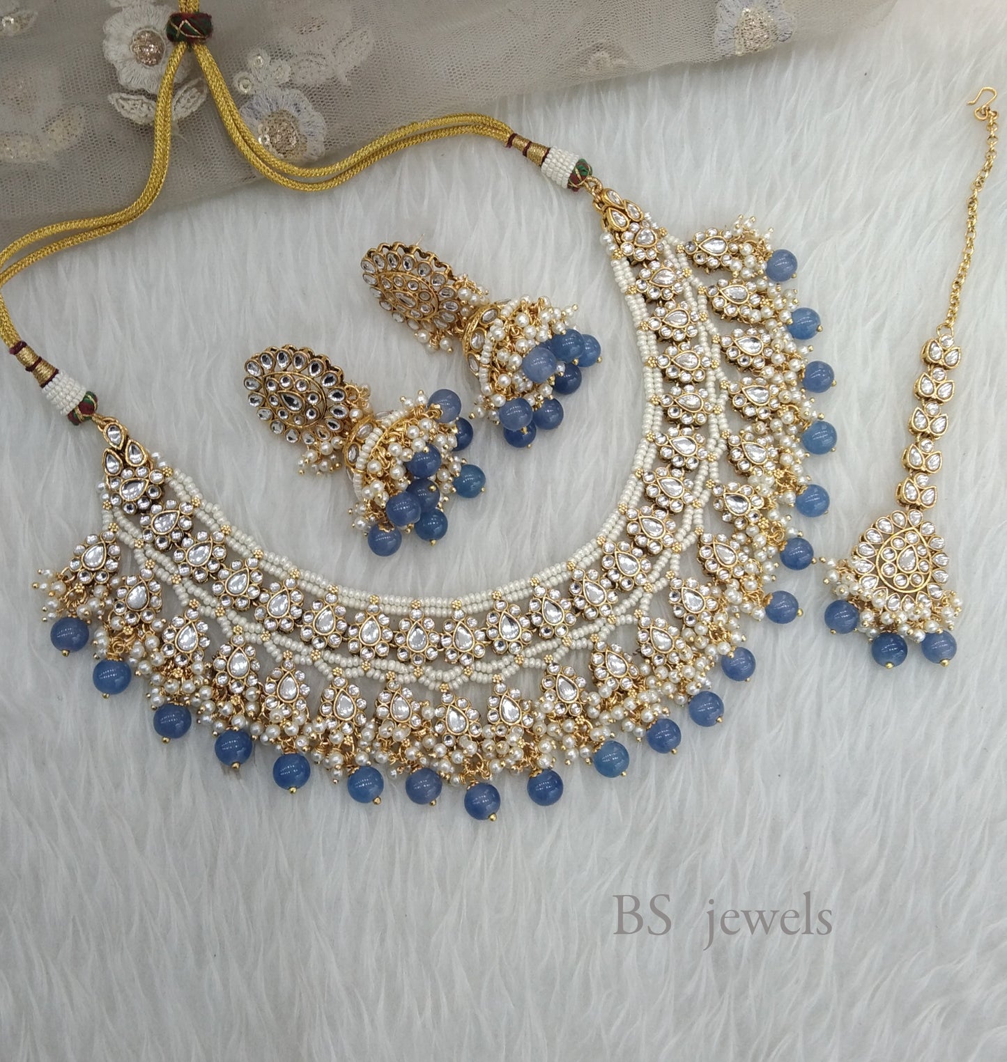 Blue Kundan Jewelry Sera Necklace Set