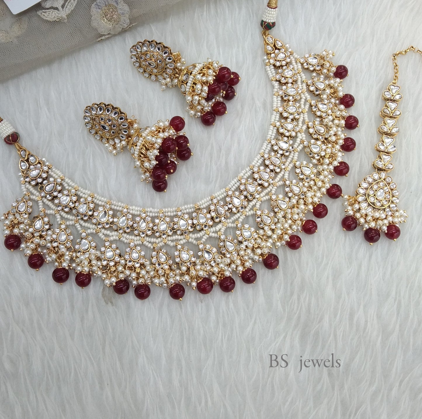 Ruby Kundan Jewelry Sera Necklace Set