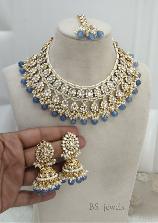 Blue Kundan Jewelry Sera Necklace Set