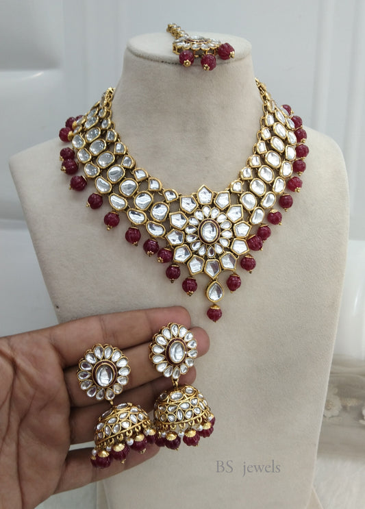 Maroon Kundan Jewelry speach necklace Set