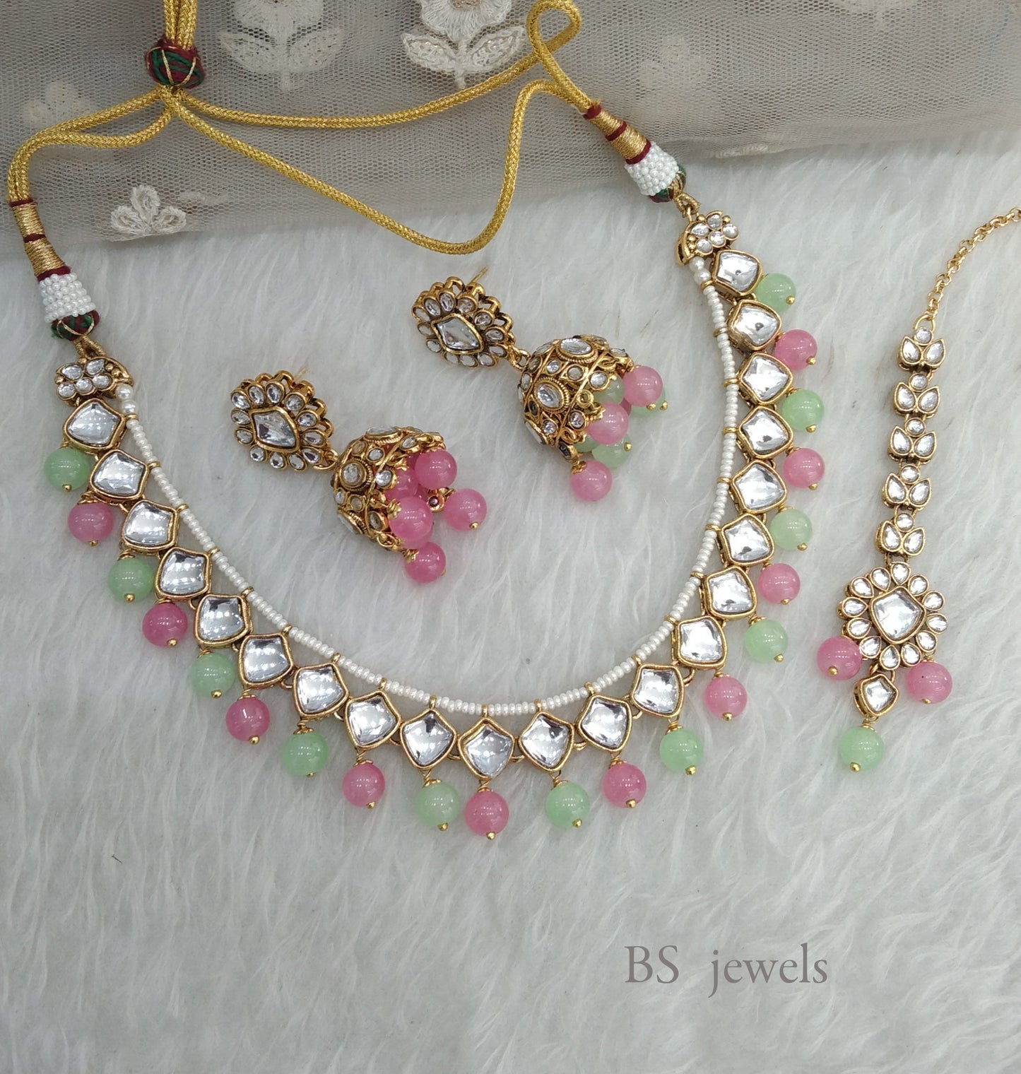 Mint Pink Kundan Jewelry Shakira necklace Set