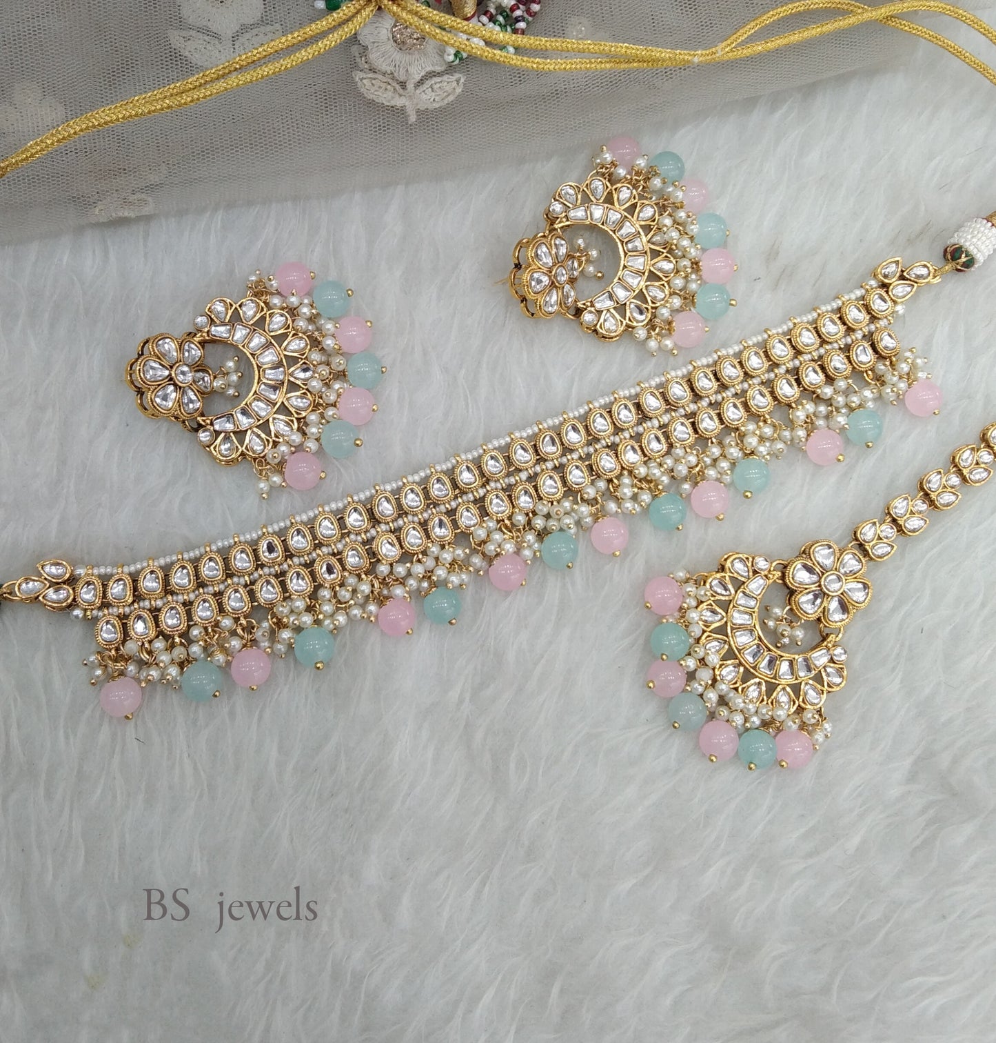 Sea green Pink Kundan Jewelry  Siya Choker Set