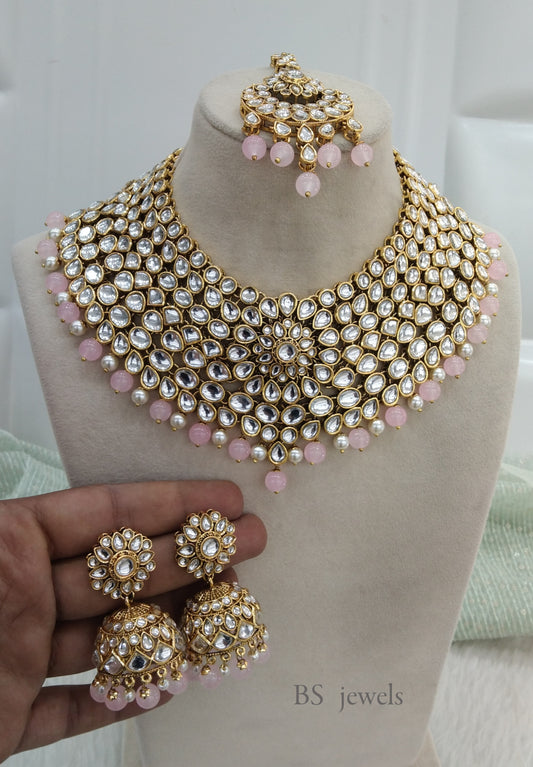 Pink Kundan Jewelry Spoken Necklace Set
