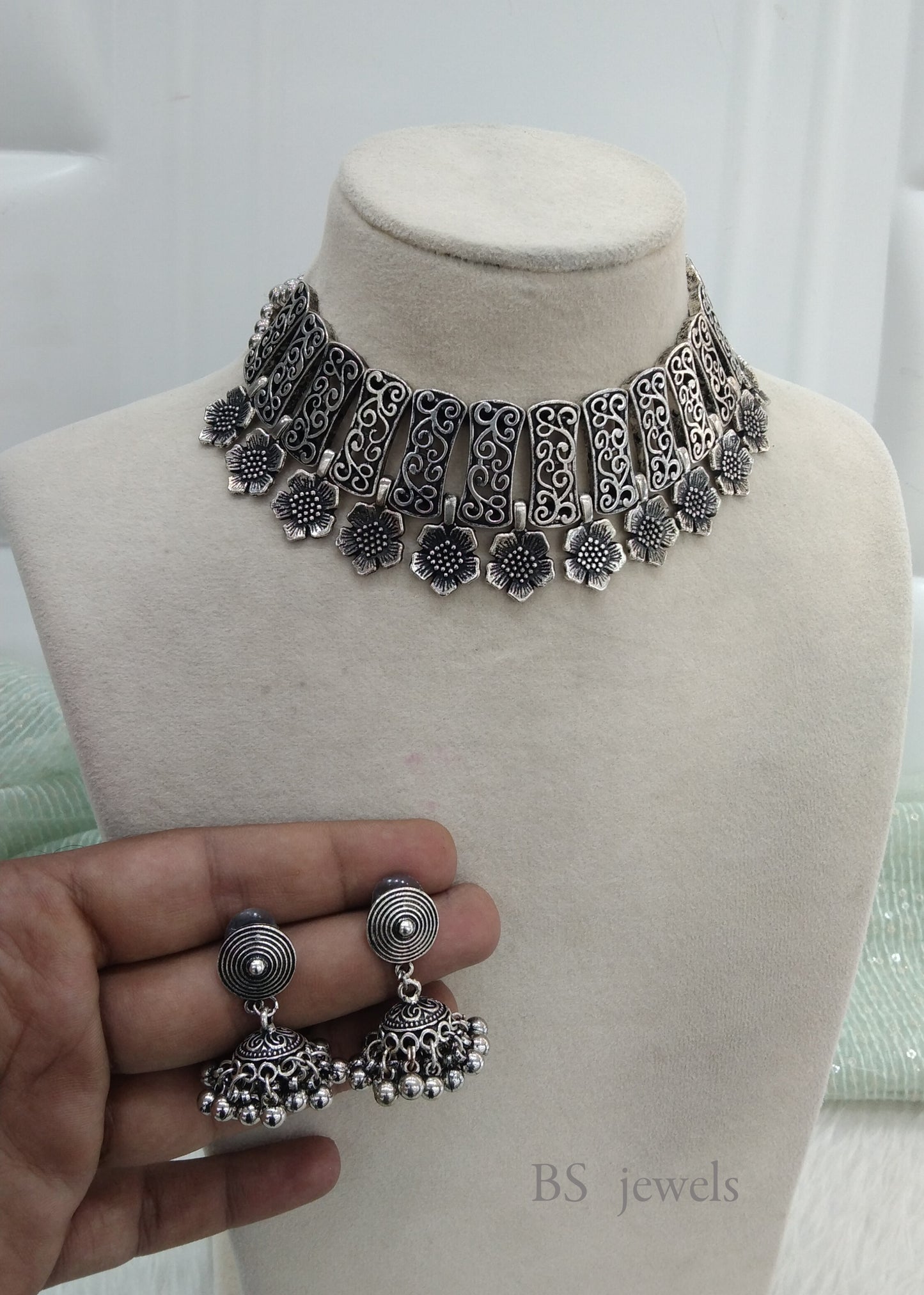 Oxidized Silver  necklace Set/ antique silver tribal seema Jewellery