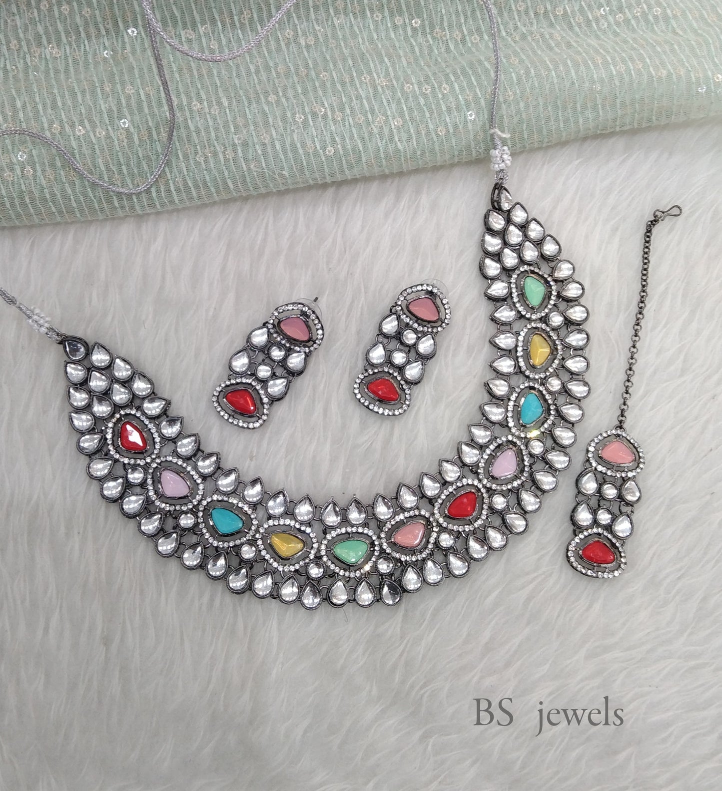Oxidized Silver Multi  necklace Set/ antique silver tribal shelf Jewellery (Copy)