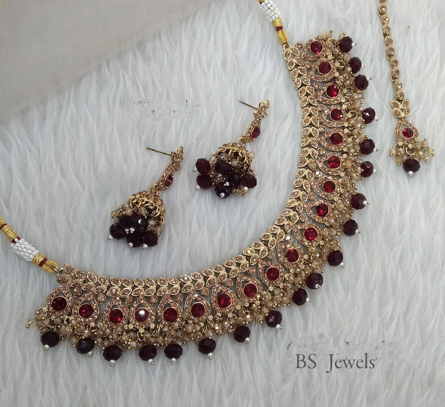 Choker Set Indian Maroon  Choker Siraj Jewellery