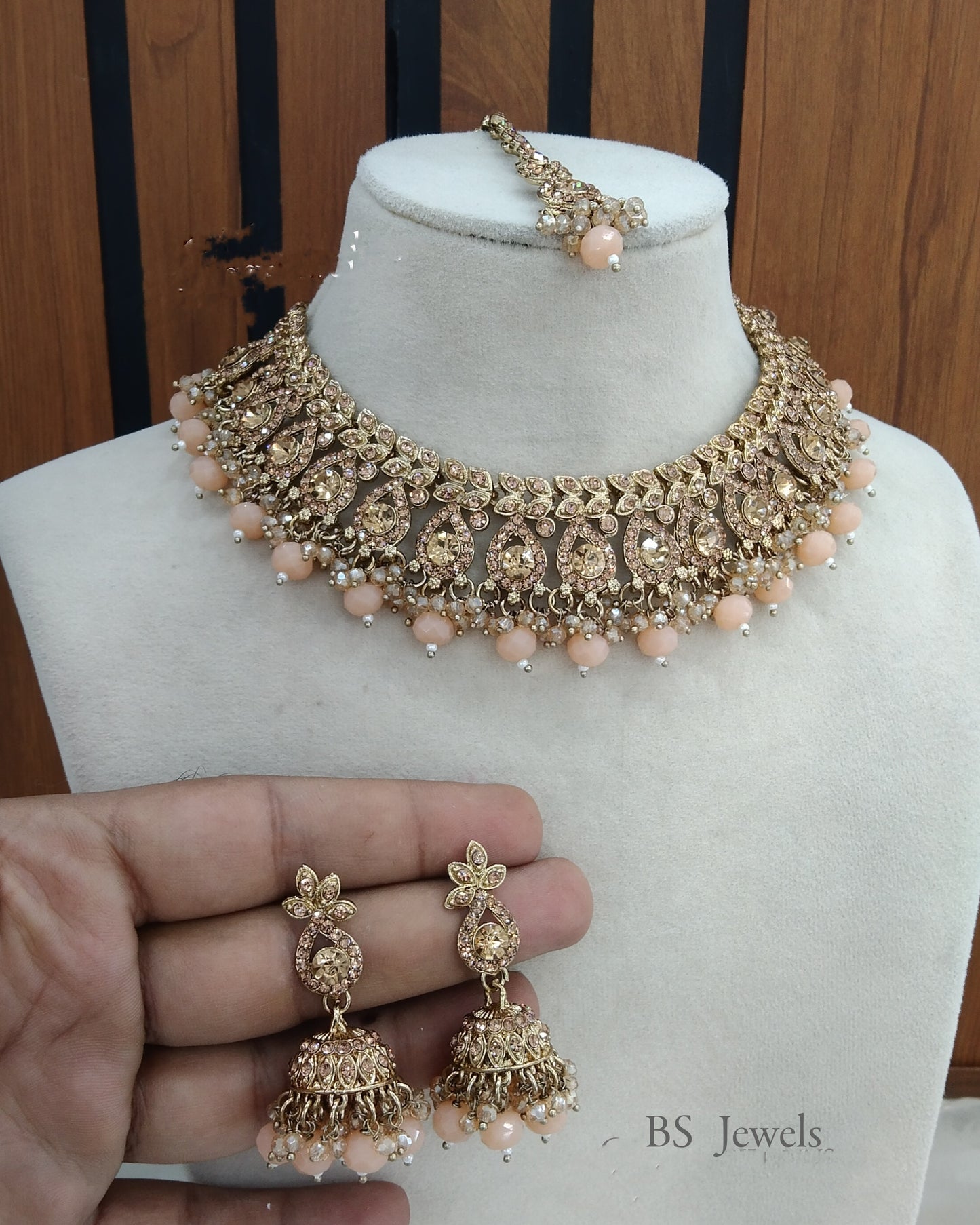 Peach Choker Set Indian  Choker Siraj Jewellery