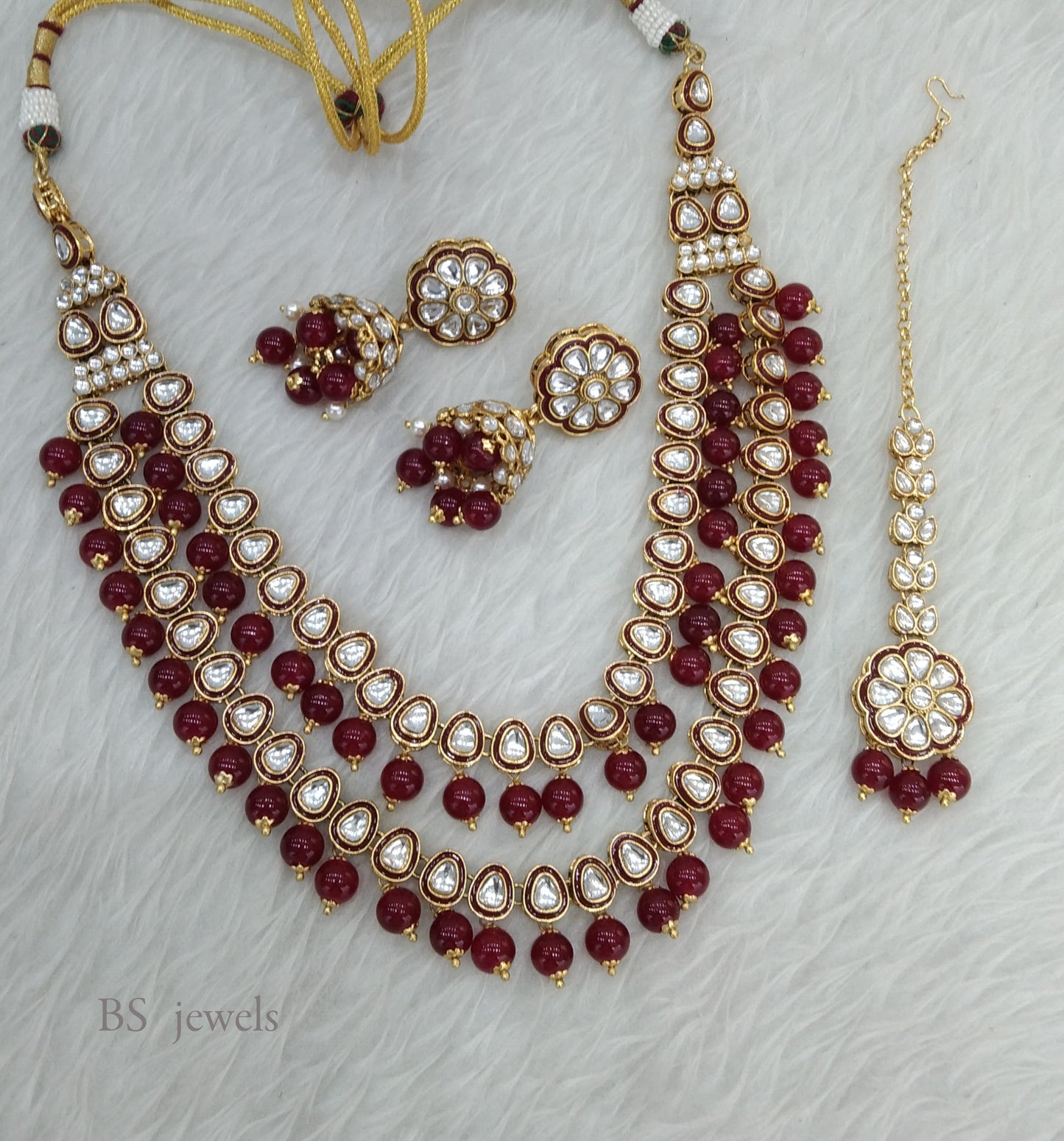 Maroon Kundan Jewelry Tishu Set