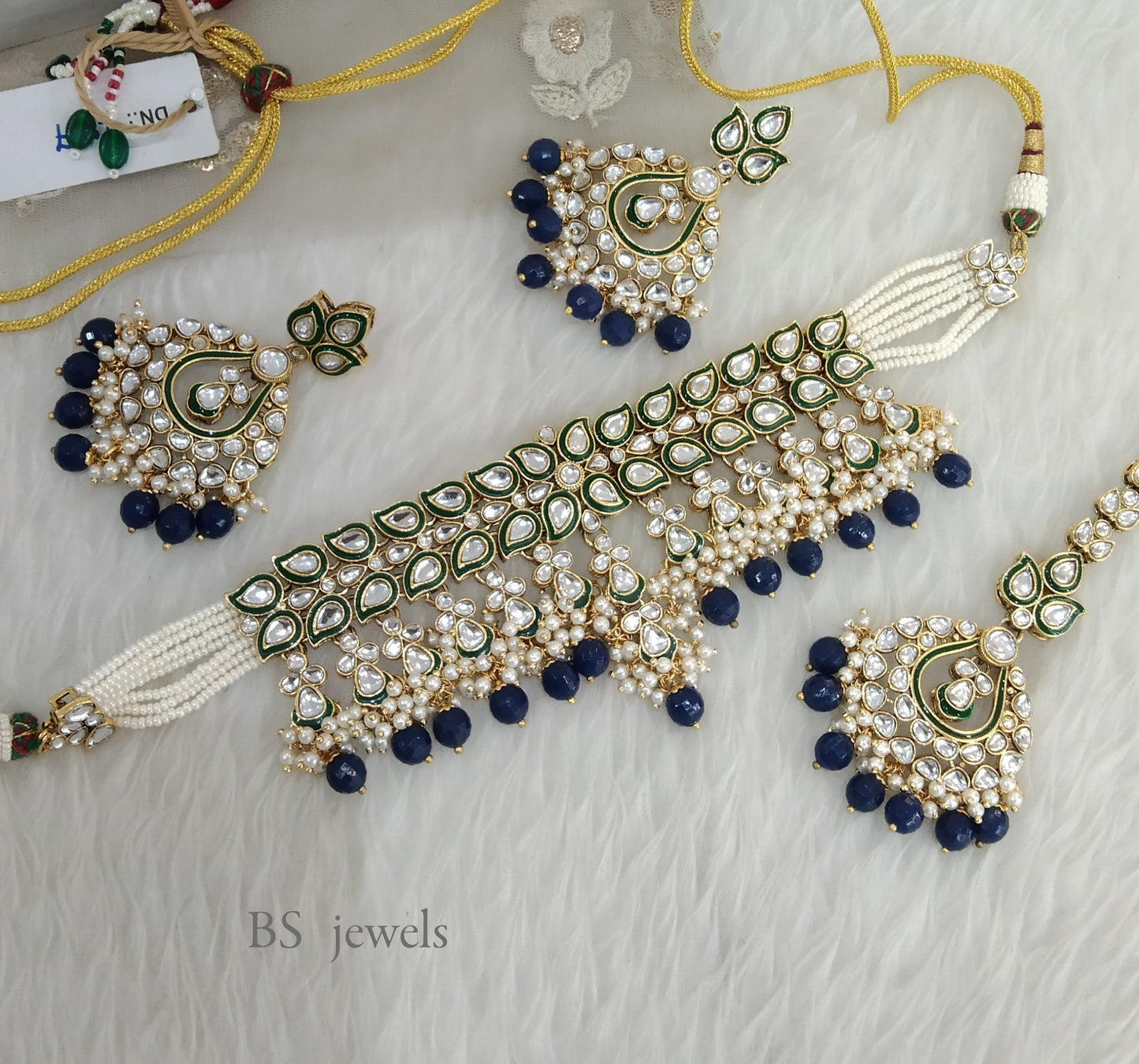 Tina Blue Kundan Choker set Earrings Jewelry