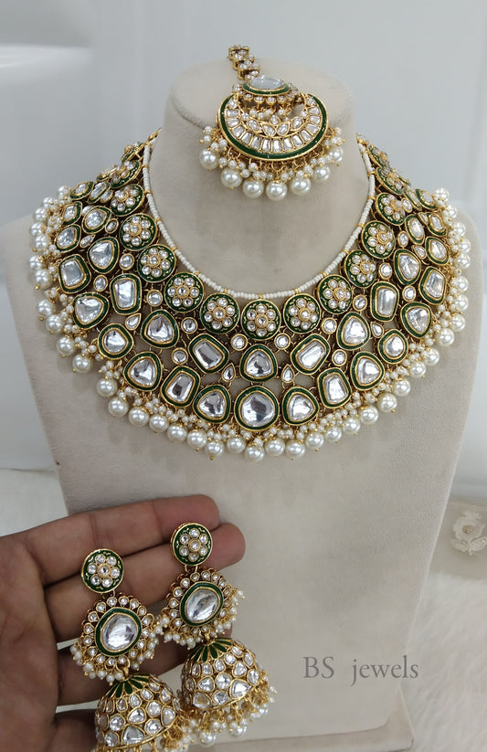 White  Kundan Necklace  set Earrings Tiny Jewelry