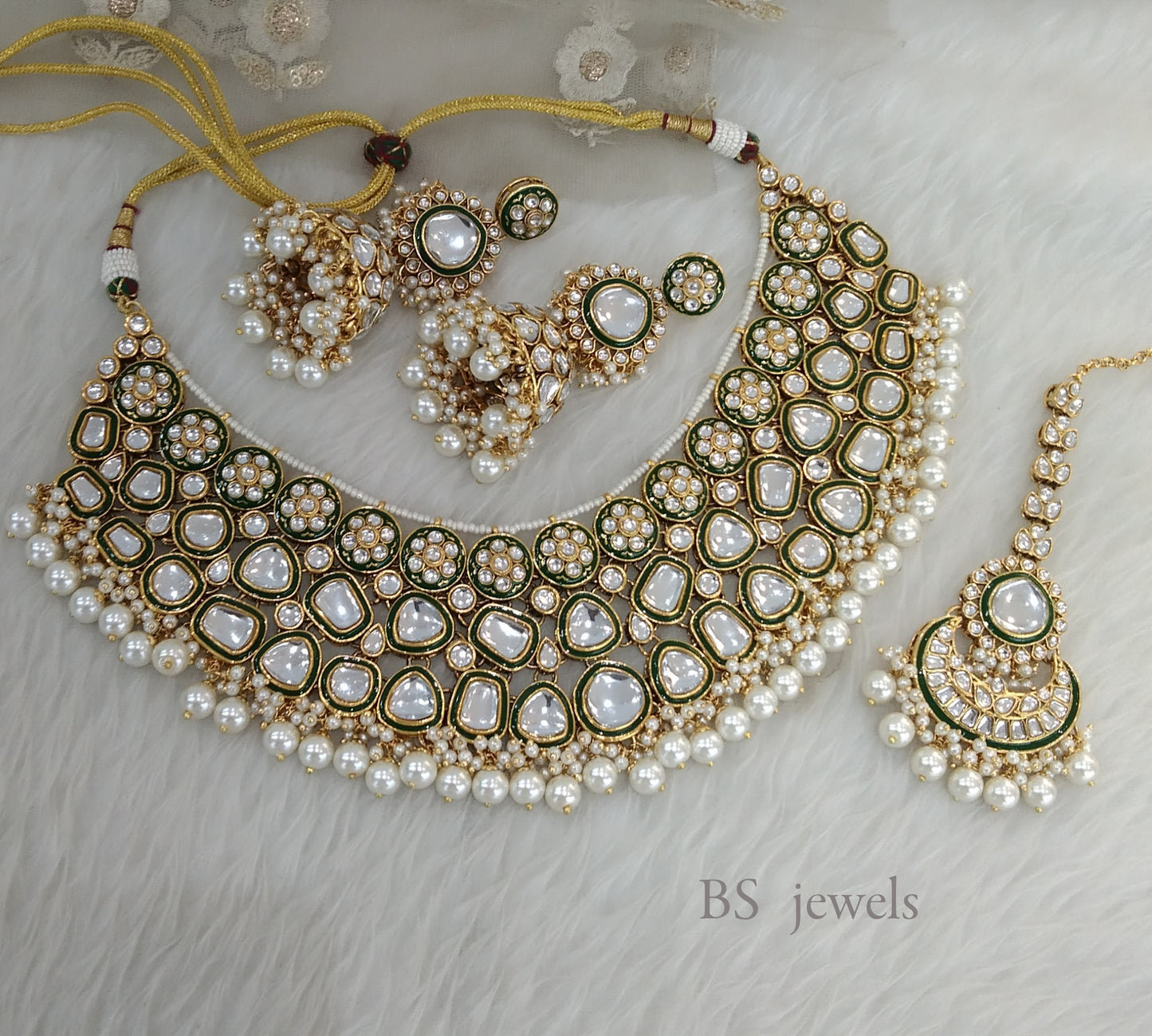 White  Kundan Necklace  set Earrings Tiny Jewelry