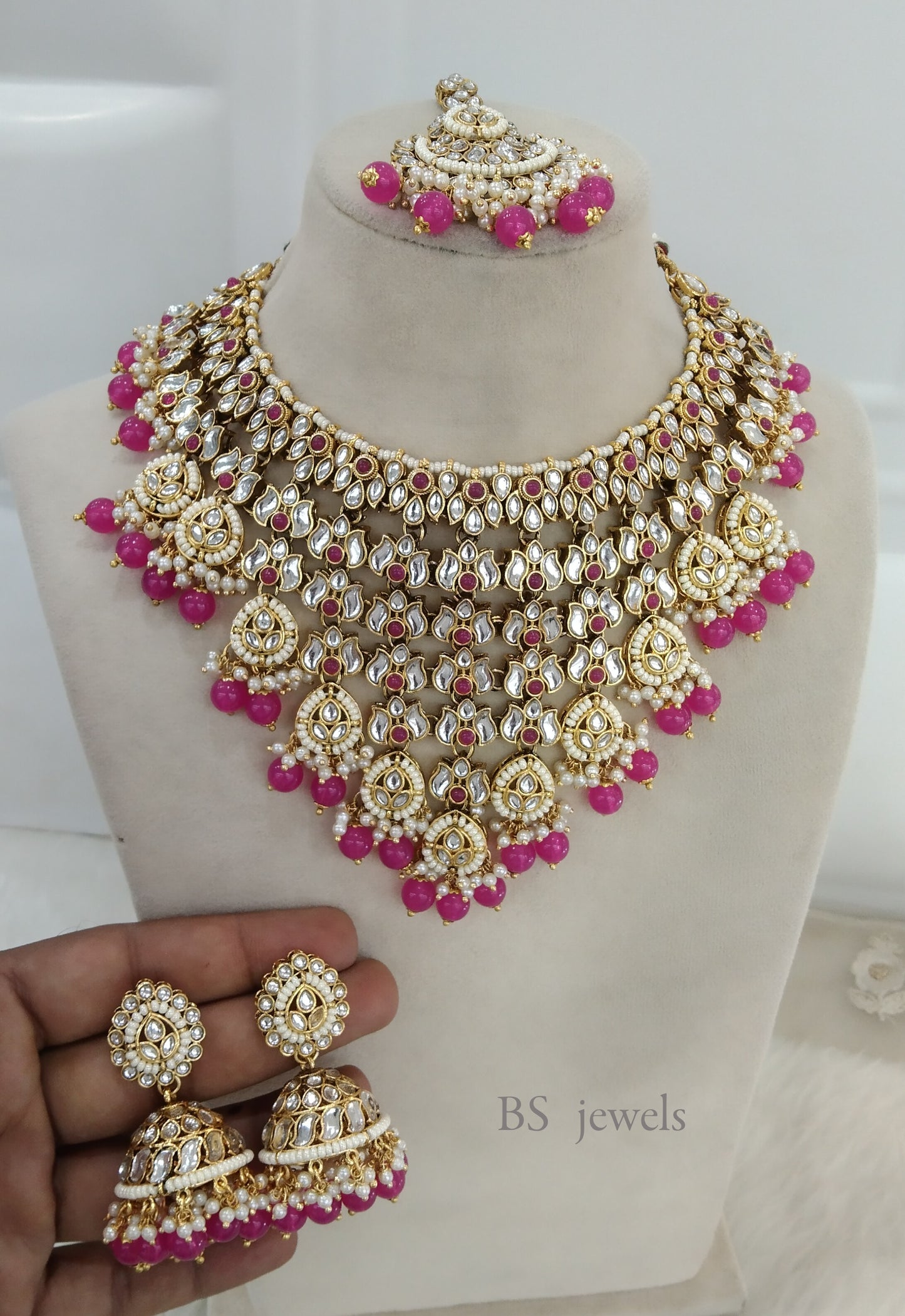 Tavi Rani Pink Kundan Necklace  set Earrings Jewelry