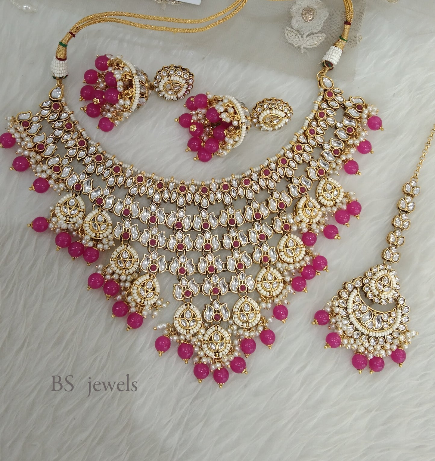 Tavi Rani Pink Kundan Necklace  set Earrings Jewelry