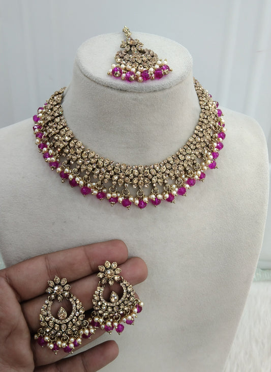 Hot Pink necklace Set Indian jewellery Vita set