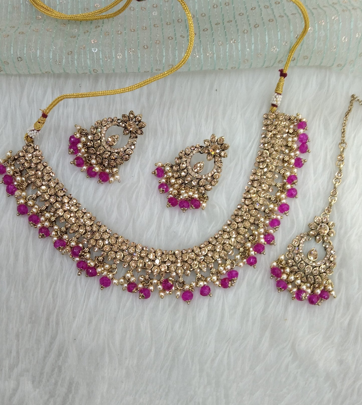 Hot Pink necklace Set Indian jewellery Vita set