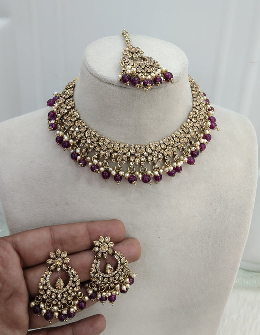 Purple necklace Set Indian jewellery Vita set