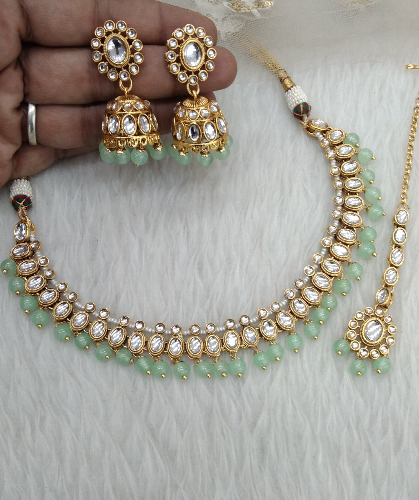 Pista Kundan Jewelry Necklace Laksha Set