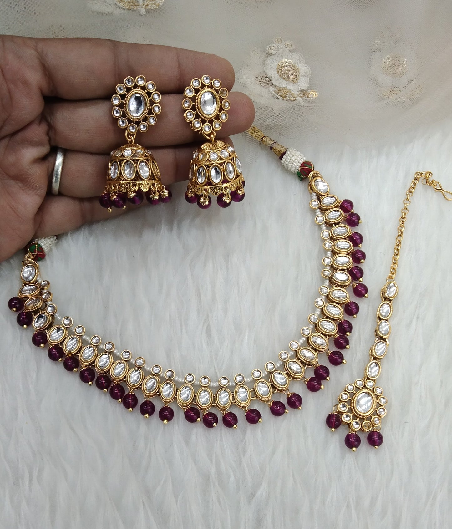 Purple Kundan Jewelry Necklace Laksha Set