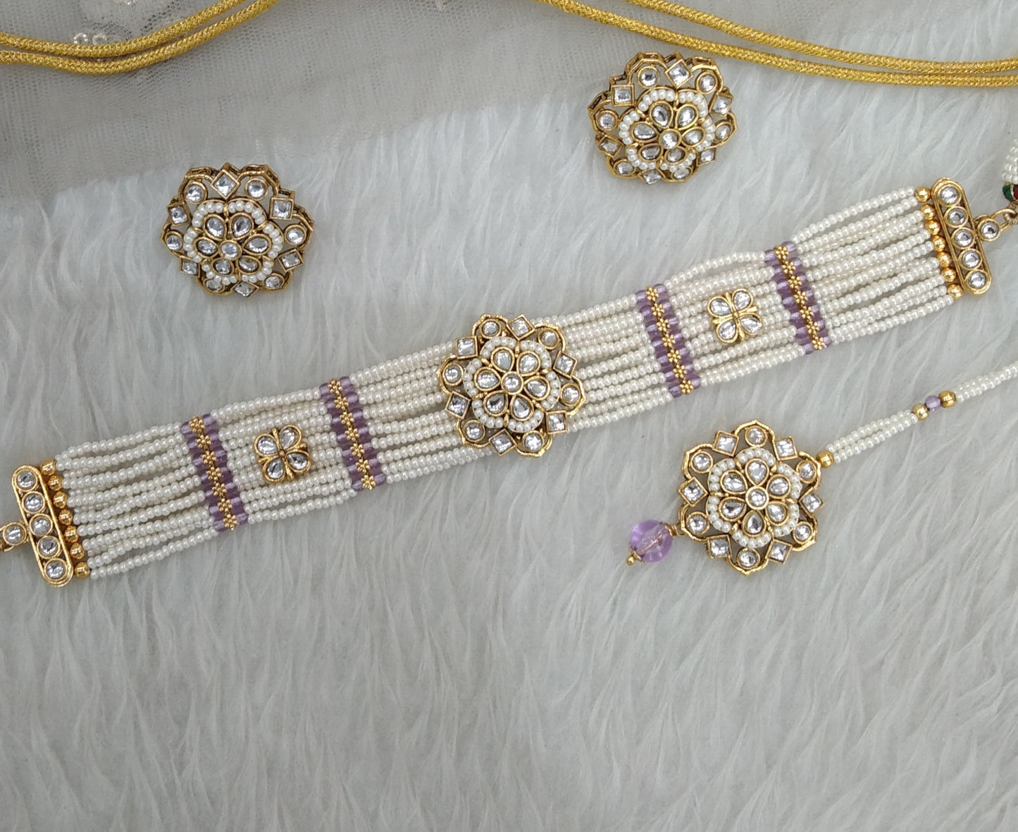 Lavender Kundan Choker Jewelry Sandeep Set