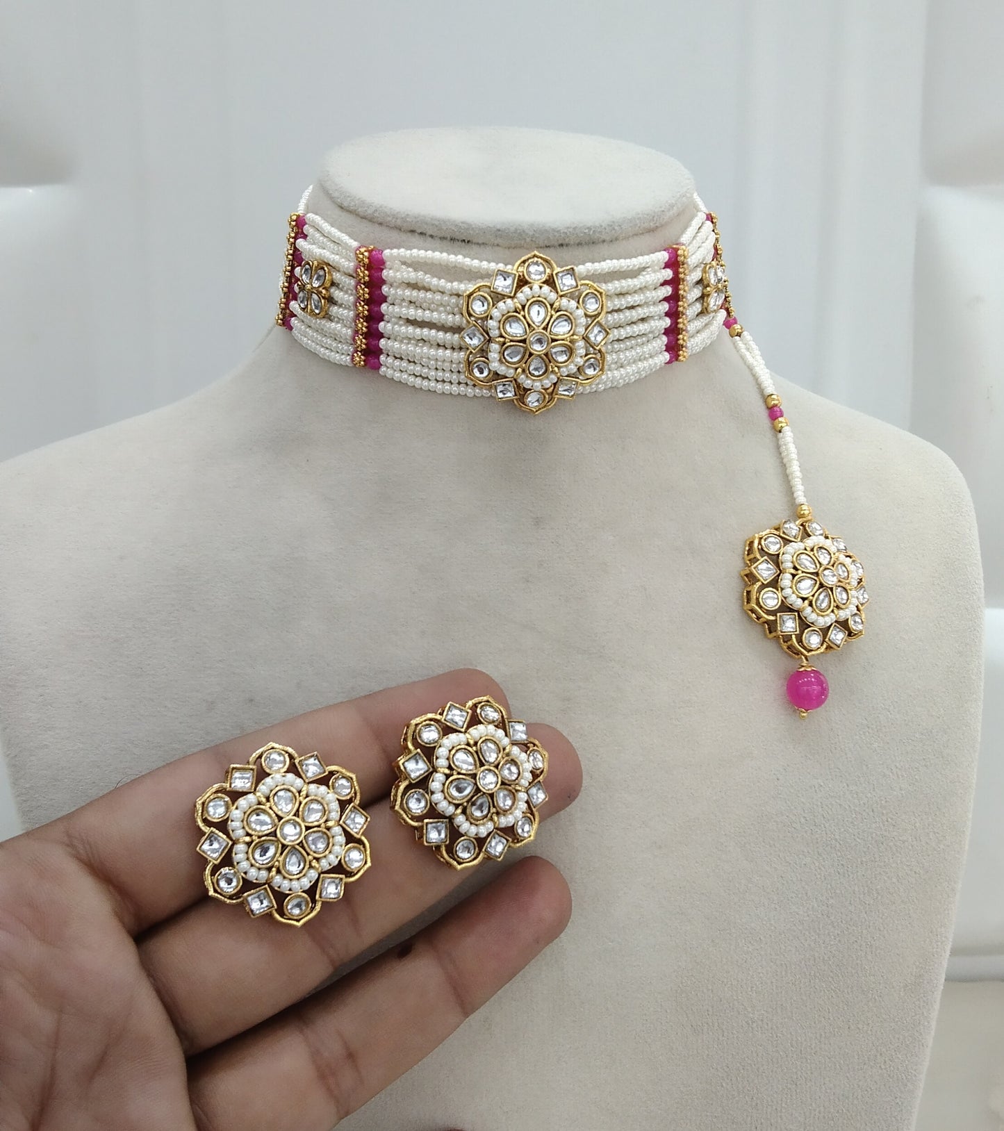 Rani Pink Kundan Choker Jewelry Sandeep Set