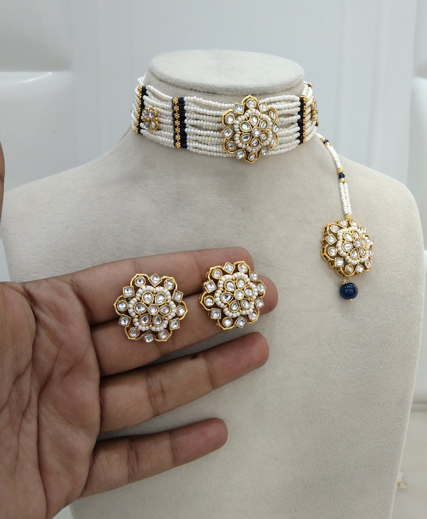Blue Kundan Choker Jewelry Sandeep Set