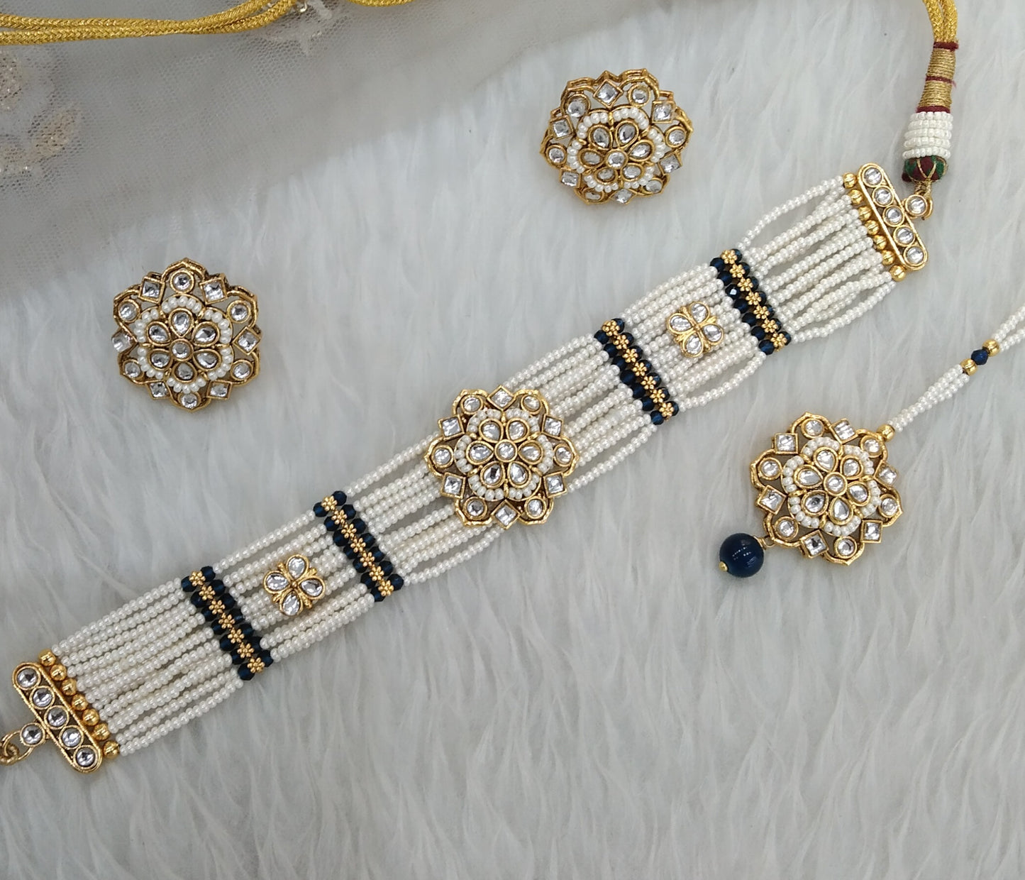 Blue Kundan Choker Jewelry Sandeep Set