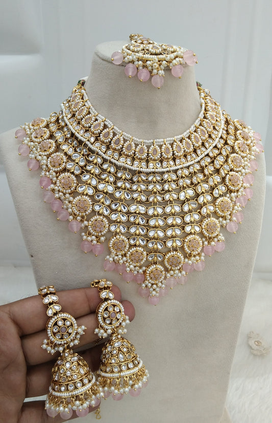 Tiya Kundan Necklace Pink Jewelry Bridal Set