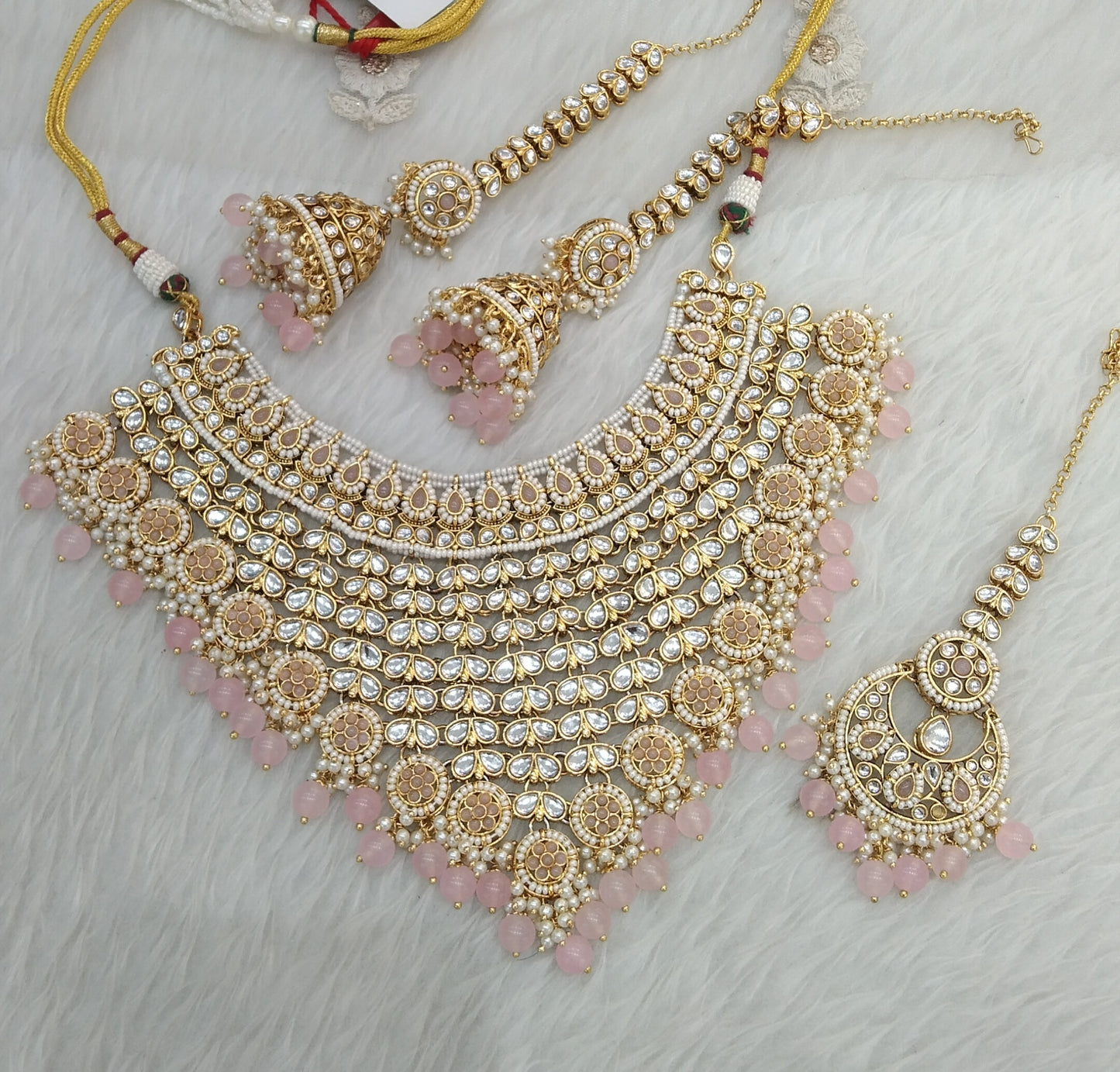 Tiya Kundan Necklace Pink Jewelry Bridal Set