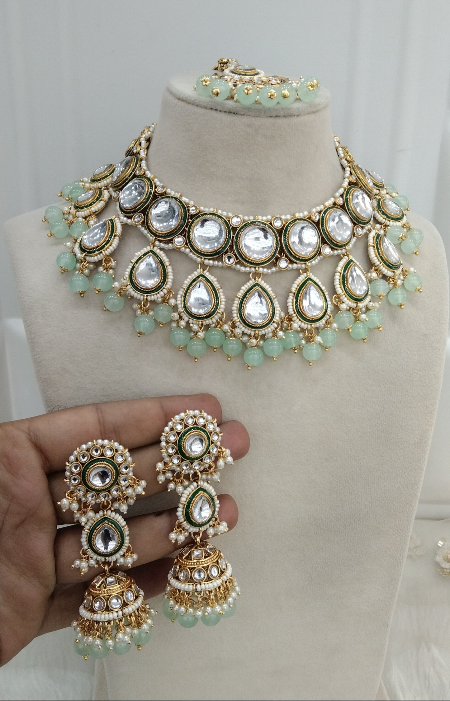 Pista Kundan Necklace  Jewelry Manpreet Set