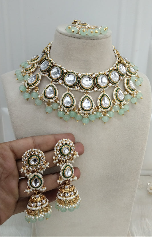 Pista Kundan Necklace  Jewelry Manpreet Set