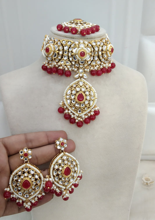 Red Kundan Choker  Jewelry Ram Set