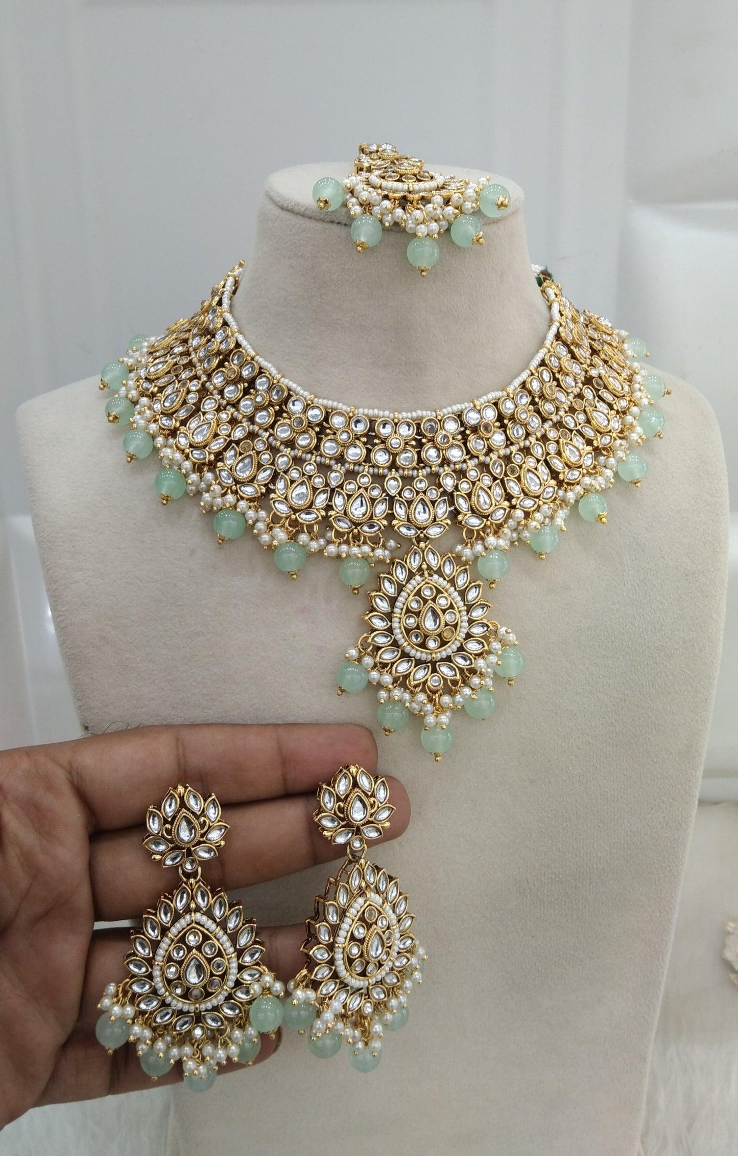 Pista Kundan Necklace Jewellery Anu  Set