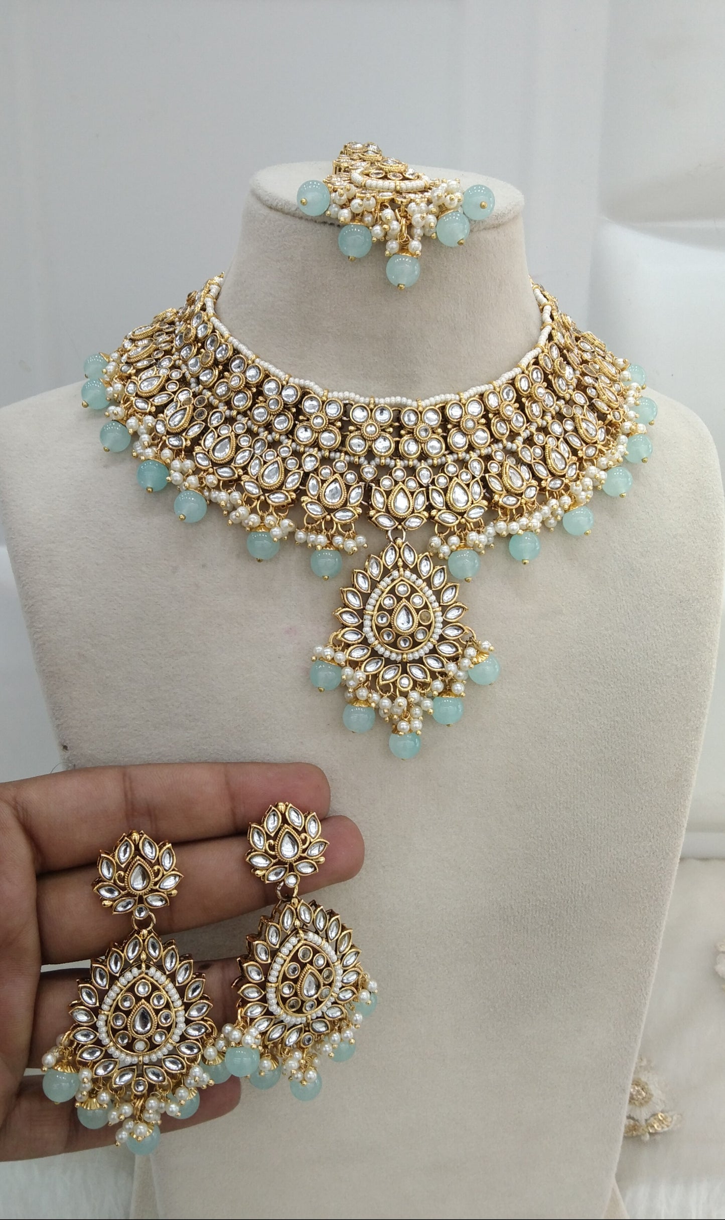 Sae Green Kundan Necklace Jewellery Anu  Set