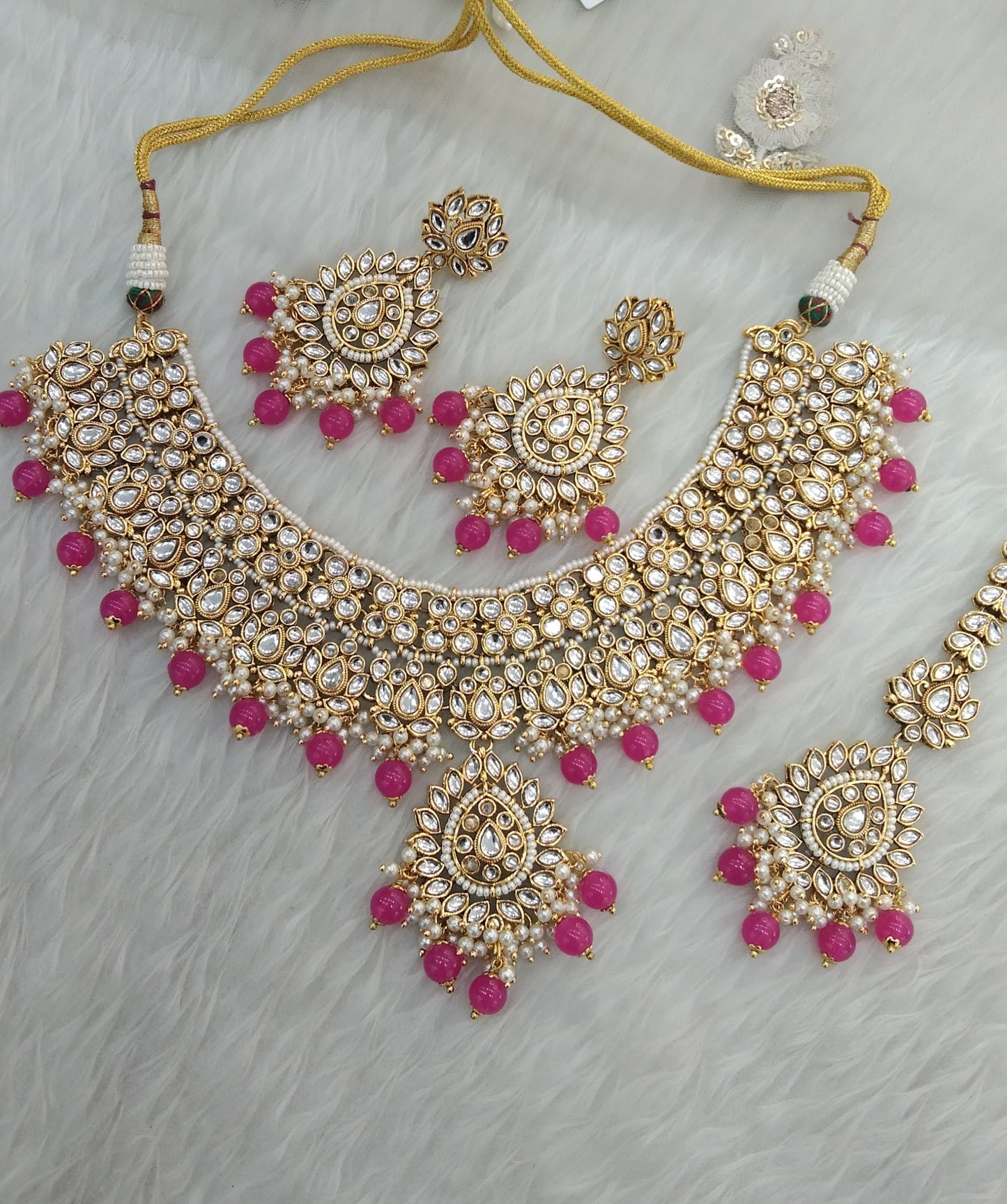 Hot Pink Kundan Necklace Jewellery Anu  Set