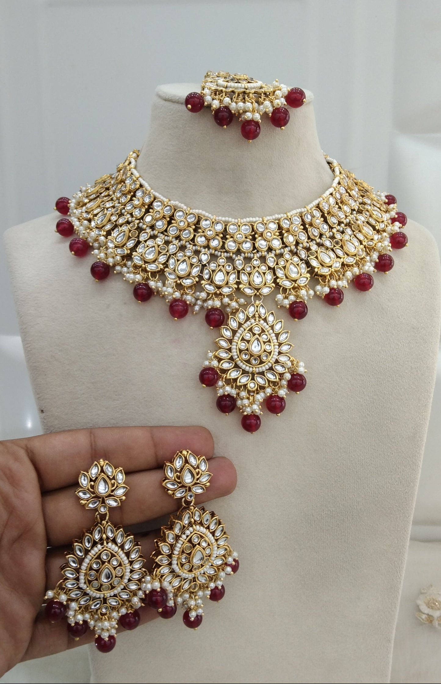 Maroon Kundan Necklace Jewellery Anu  Set