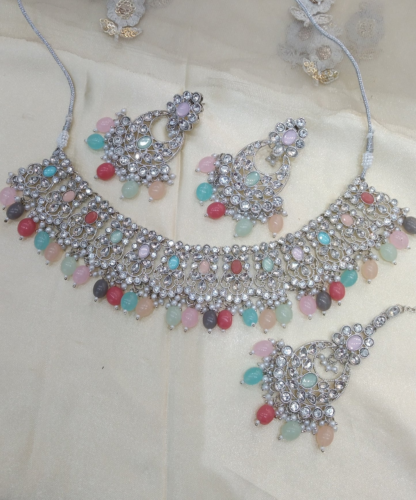 Silver Multicolor Necklace Set Liva Jewellery