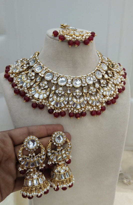 Maroon Kundan Necklace Jewellery Lash  Set