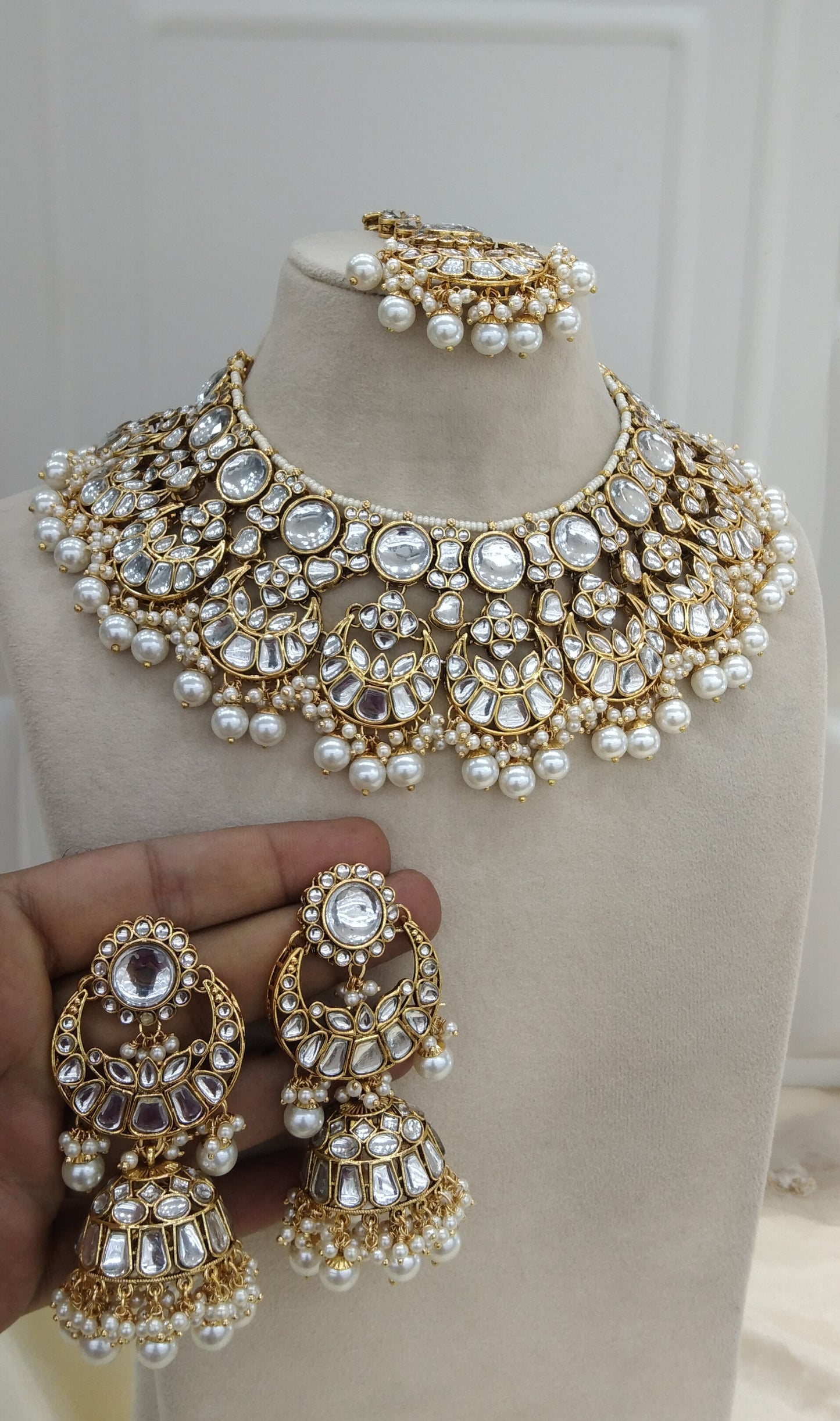 White Kundan Necklace Jewellery Lash  Set