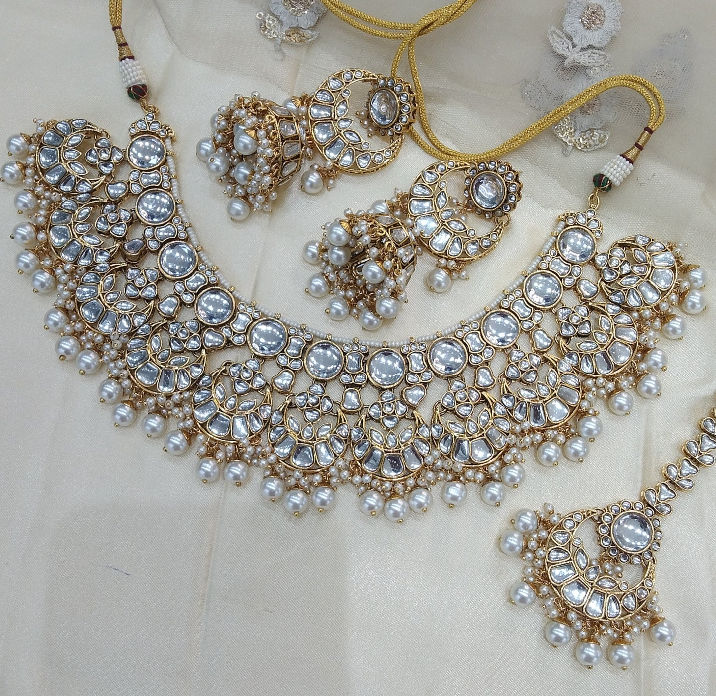 White Kundan Necklace Jewellery Lash  Set