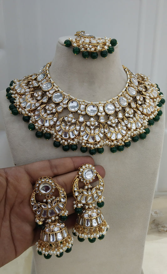 Green Kundan Necklace Jewellery Lash  Set