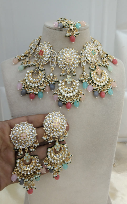 Multi Color Kundan Necklace Jewellery Eric Set