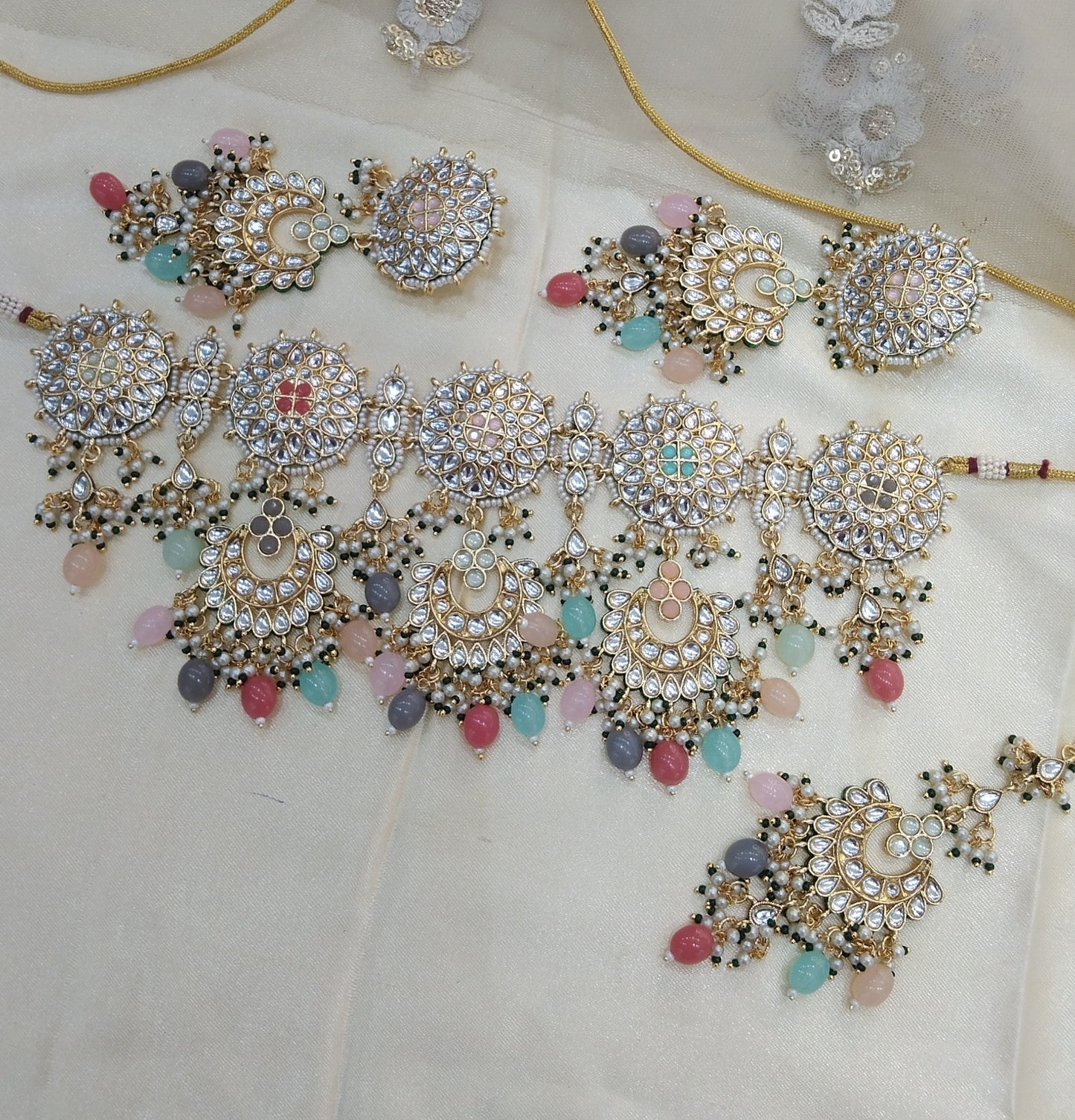 Multi Color Kundan Necklace Jewellery Eric Set