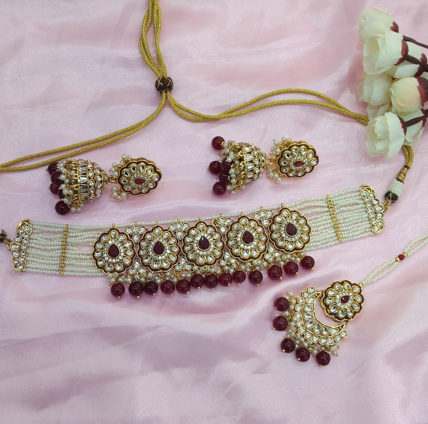 Majenta Kundan Choker Jewellery Wamil Set