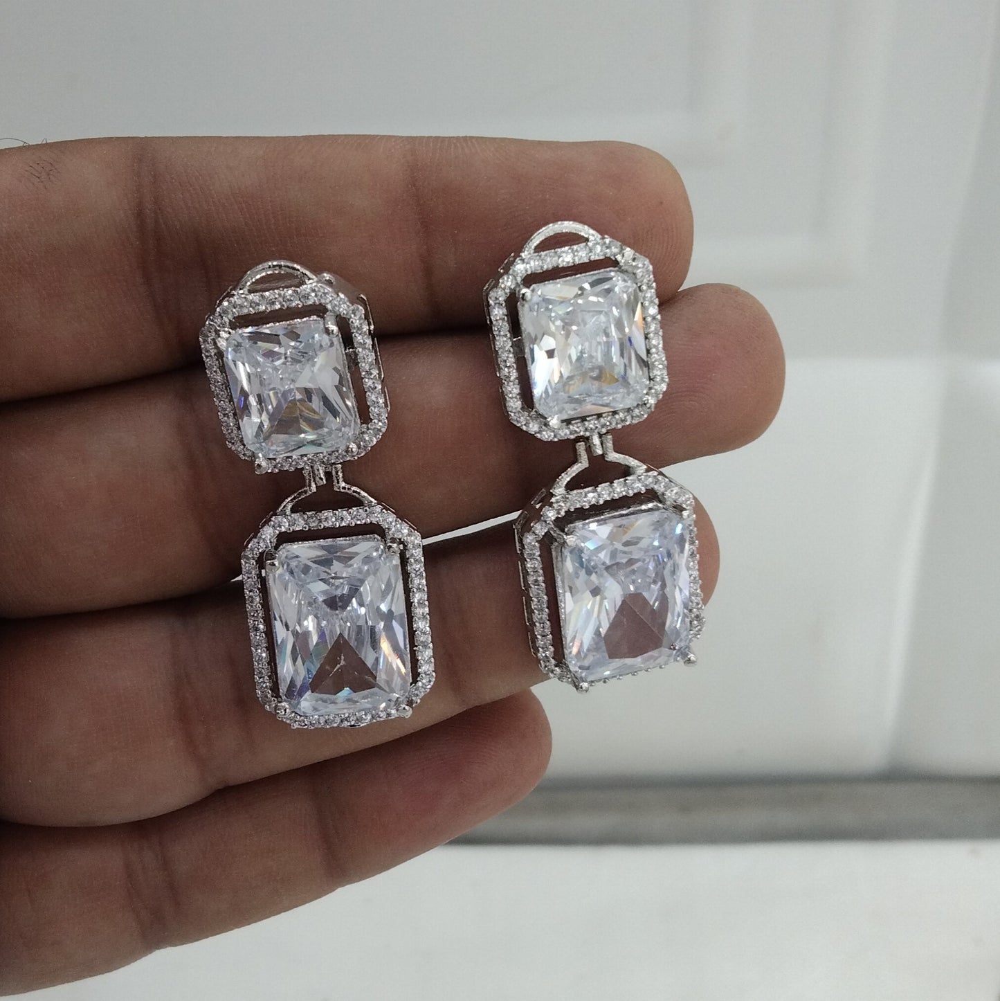 Silver Cz American Diamond Earrings Kiran Jewellery Online