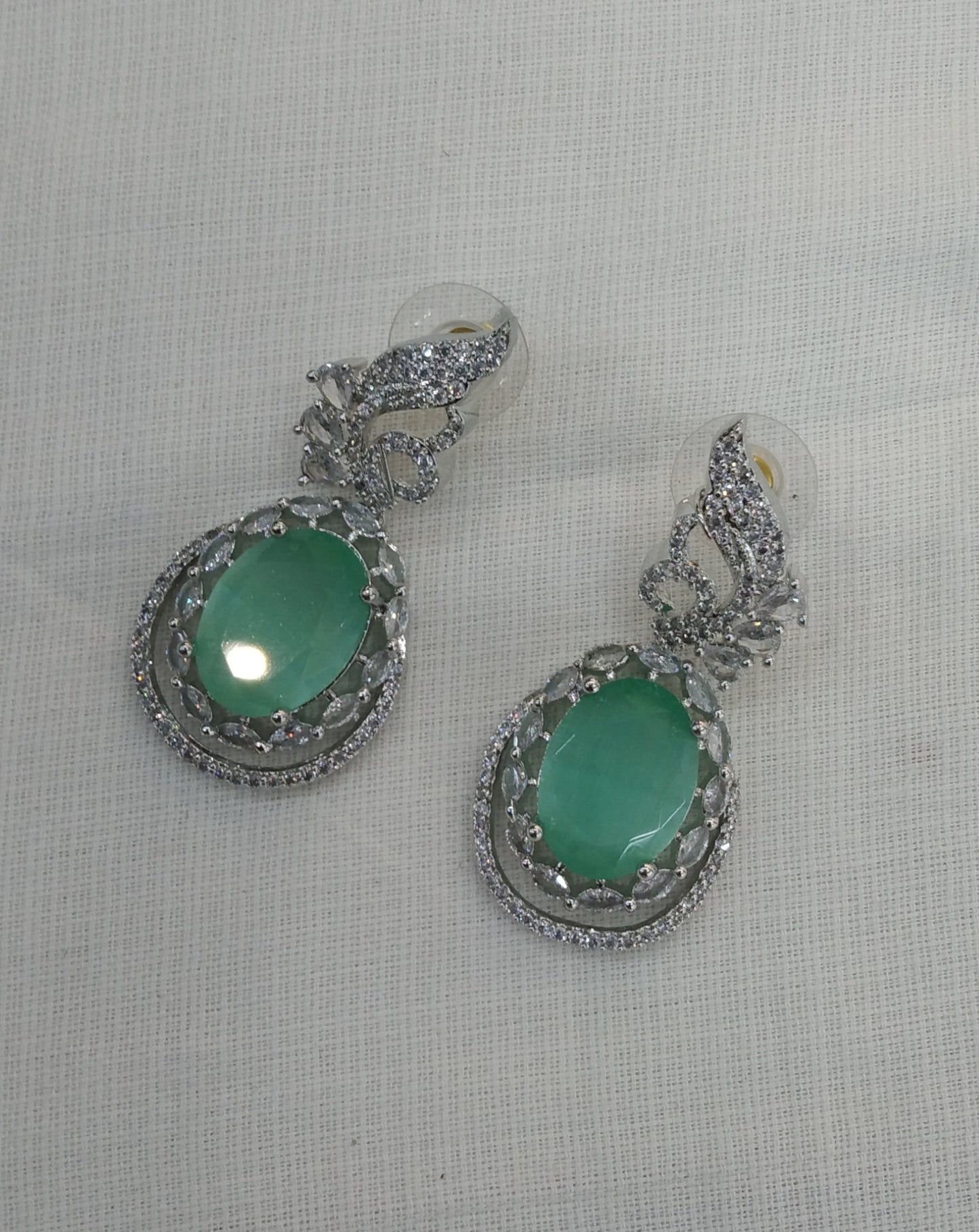 Sea Green Silver Cz American Diamond Earrings Kiran Jewellery Online