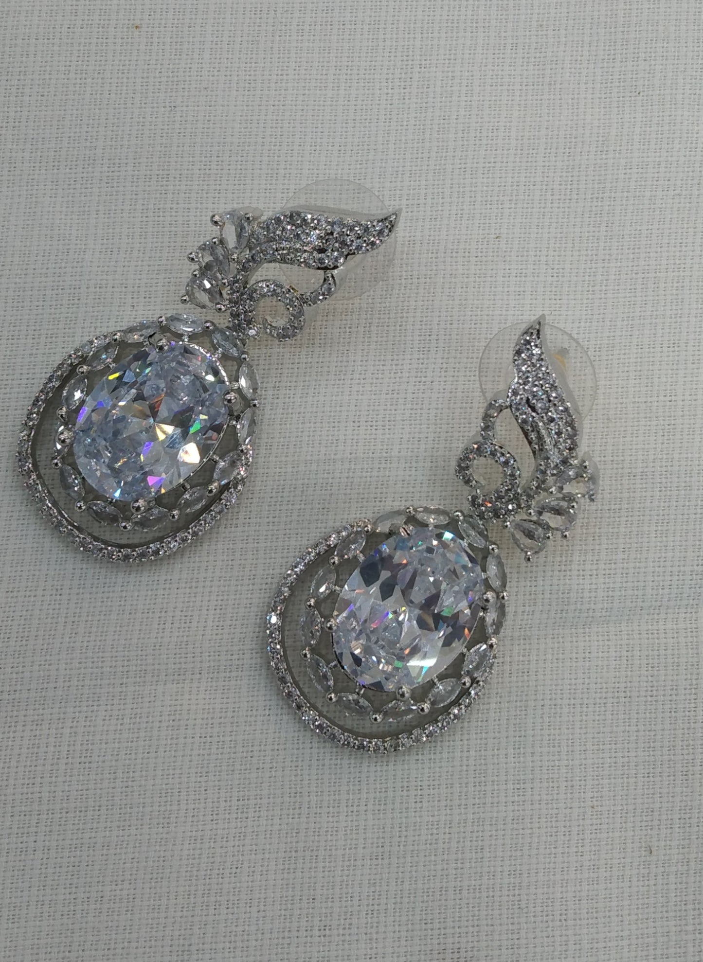 Silver Cz American Diamond Earrings Kiran Jewellery Online