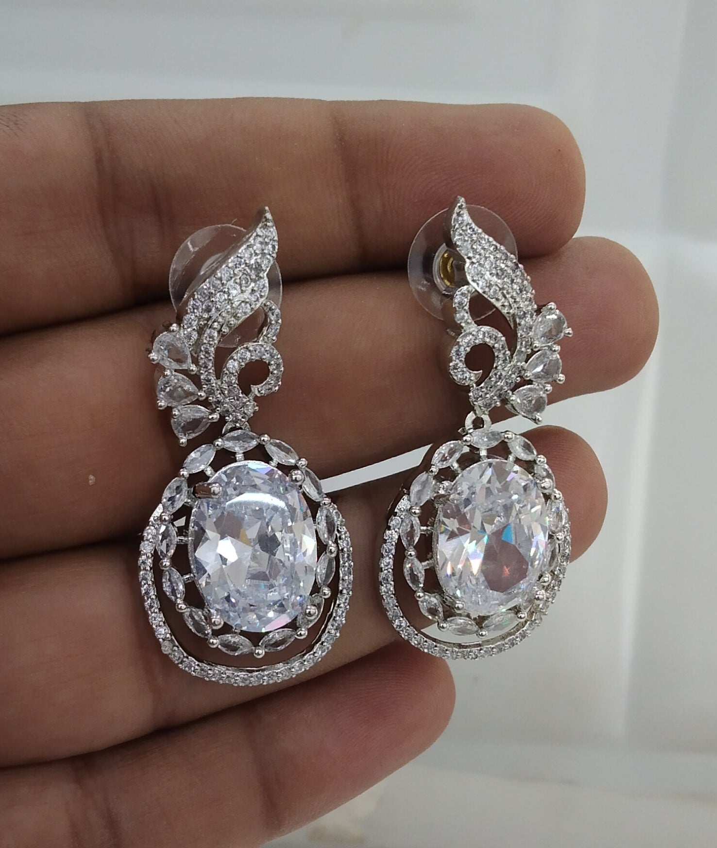 Silver Cz American Diamond Earrings Kiran Jewellery Online